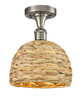 INNOVATIONS 516-1C-SN-RBD-8-NAT Woven Rattan 1 8 inch Semi-Flush Mount Satin Nickel