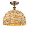 INNOVATIONS 516-1C-BB-RBD-12-NAT Woven Rattan 1 12 inch Semi-Flush Mount Brushed Brass