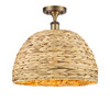 INNOVATIONS 516-1C-BB-RBD-16-NAT Woven Rattan 1 15.75 inch Semi-Flush Mount Brushed Brass