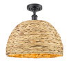 INNOVATIONS 516-1C-BK-RBD-16-NAT Woven Rattan 1 15.75 inch Semi-Flush Mount Matte Black