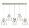 INNOVATIONS 125-410-1PS-SN-G412-8SDY Newton Bell 5 Light 40 inch Linear Pendant Brushed Satin Nickel