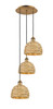 INNOVATIONS 113B-3P-BB-RBD-8-NAT Woven Rattan 3 18.5 inch Multi Pendant Brushed Brass