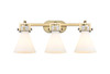 INNOVATIONS 411-3W-BB-G411-7WH Newton Cone 3 27 inch Bath Vanity Light Brushed Brass