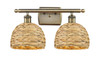 INNOVATIONS 516-2W-AB-RBD-8-NAT Woven Rattan 2 18 inch Bath Vanity Light Antique Brass