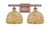 INNOVATIONS 516-2W-AC-RBD-8-NAT Woven Rattan 2 18 inch Bath Vanity Light Antique Copper