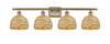 INNOVATIONS 516-4W-AB-RBD-8-NAT Woven Rattan 4 38 inch Bath Vanity Light Antique Brass