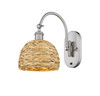 INNOVATIONS 518-1W-SN-RBD-8-NAT Woven Rattan 1 8 inch Sconce Satin Nickel