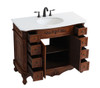 Elegant Kitchen and Bath VF10142TK-VW 42 inch Single Bathroom vanity in Teak with ivory white engineered marble