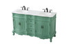 Elegant Kitchen and Bath VF10160DVM-VW 60 inch double Bathroom vanity in vintage mint with ivory white engineered marble