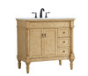 Elegant Kitchen and Bath VF13036AB-VW 36 inch Single Bathroom vanity in Antique Beige with ivory white engineered marble