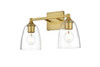 Living District LD7307W15BRA Gianni 2 light Brass and Clear Bath Sconce