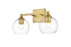 Living District LD7308W16BRA Foster 2 light Brass and Clear Bath Sconce