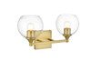 Living District LD7308W16BRA Foster 2 light Brass and Clear Bath Sconce