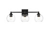 Living District LD7308W25BLK Foster 3 light Black and Clear Bath Sconce