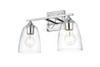 Living District LD7309W15CH Harris 2 light Chrome and Clear Bath Sconce