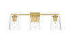 Living District LD7310W23BRA Kacey 3 light Brass and Clear Bath Sconce