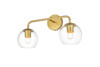 Living District LD7321W19BRA Genesis 2 light Brass and Clear Bath Sconce