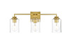 Living District LD7314W23BRA Ronnie 3 light Brass and Clear Bath Sconce