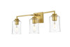 Living District LD7314W23BRA Ronnie 3 light Brass and Clear Bath Sconce