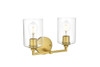 Living District LD7315W14BRA Mayson 2 light Brass and Clear Bath Sconce