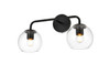 Living District LD7321W19BLK Genesis 2 light Black and Clear Bath Sconce