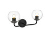 Living District LD7321W19BLK Genesis 2 light Black and Clear Bath Sconce