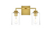 Living District LD7314W14BRA Ronnie 2 light Brass and Clear Bath Sconce