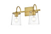 Living District LD7313W14BRA Avani 2 light Brass and Clear Bath Sconce