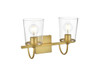 Living District LD7313W14BRA Avani 2 light Brass and Clear Bath Sconce