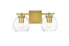 Living District LD7311W15BRA Juelz 2 light Brass and Clear Bath Sconce
