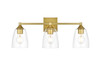 Living District LD7307W24BRA Gianni 3 light Brass and Clear Bath Sconce