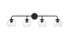 Living District LD7321W37BLK Genesis 4 light Black and Clear Bath Sconce