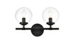 Living District LD7302W15BLK Ingrid 2 light Black and Clear Bath Sconce