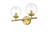 Living District LD7302W15BRA Ingrid 2 light Brass and Clear Bath Sconce