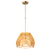 WAREHOUSE OF TIFFANY'S MD55/1B Lotta 13 in. 1-Light Indoor Brass and Woven Rattan Finish Pendant with Light Kit