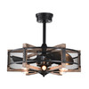 WAREHOUSE OF TIFFANY'S DY19Y19BG Wulf 24 in. 6-Light Indoor Matte Black and Faux Wood Grain Finish Ceiling Fan with Light Kit