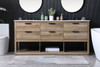 ELEGANT KITCHEN AND BATH VF19272DNT 72 Inch Double Bathroom Vanity In Natural Oak