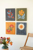 KALALOU A6647 SET OF FOUR HAND PAINTED FLORALS ON RECYCLED WOOD PANELS