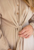 KALALOU NELL1002 LONG-SLEEVE BUTTONDOWN DRESS WITH FRONT-TIE - OATMEAL