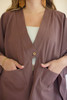KALALOU NELL1047 WINGED-SLEEVE KIMONO W FRONT POCKETS AND BUTTON - MULBERRY