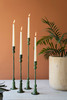KALALOU NELE1002 SET OF FOUR FORGED-IRON TAPER CANDLE HOLDERS - GREEN PATINA
