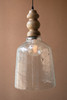 KALALOU NDE1575 CLEAR PEBBLED GLASS PENDANT LIGHT WITH  WOODEN FINIAL