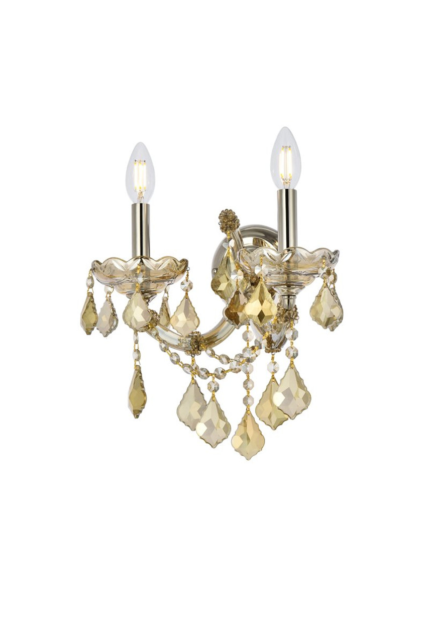 ELEGANT LIGHTING 2800W2GT-GT/RC  Maria Theresa 2-Light Wall Sconce, Golden Teak