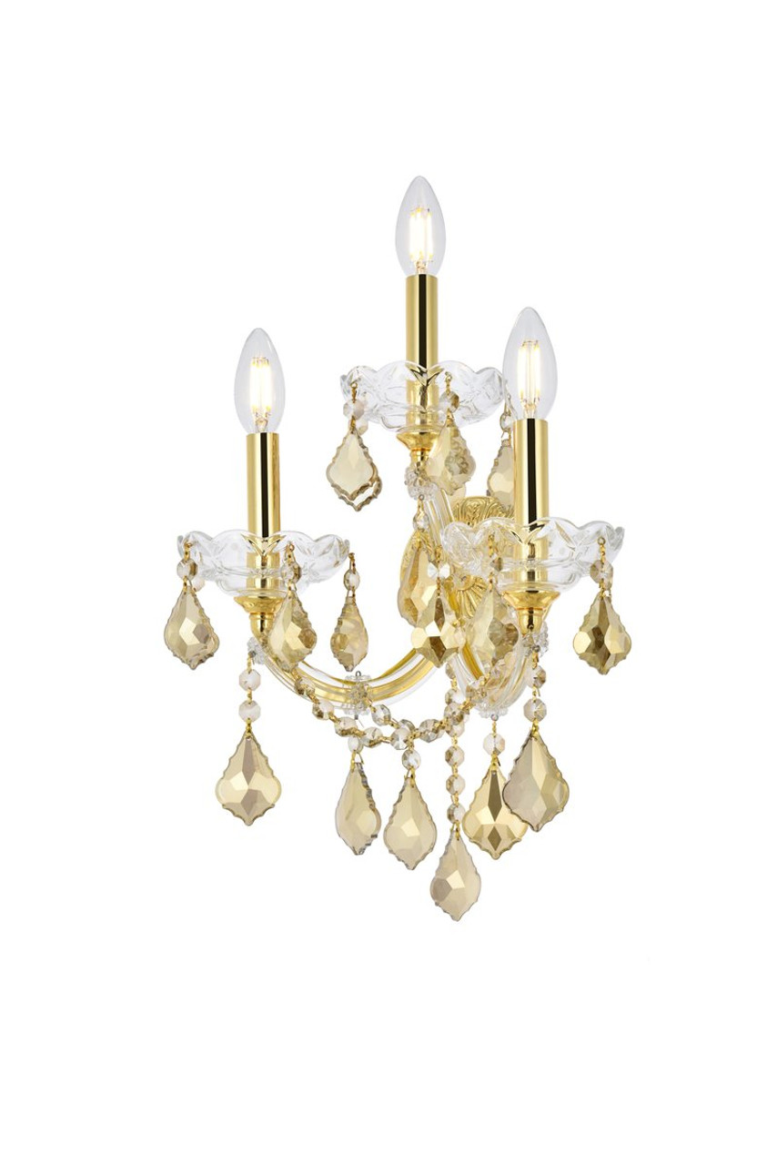 ELEGANT LIGHTING 2800W3G-GT/RC  Maria Theresa 3-Light Wall Sconce, Gold ELEGANT LIGHTING 2800W3G-GT/RC  Maria Theresa 3-Light Wall Sconce, Gold