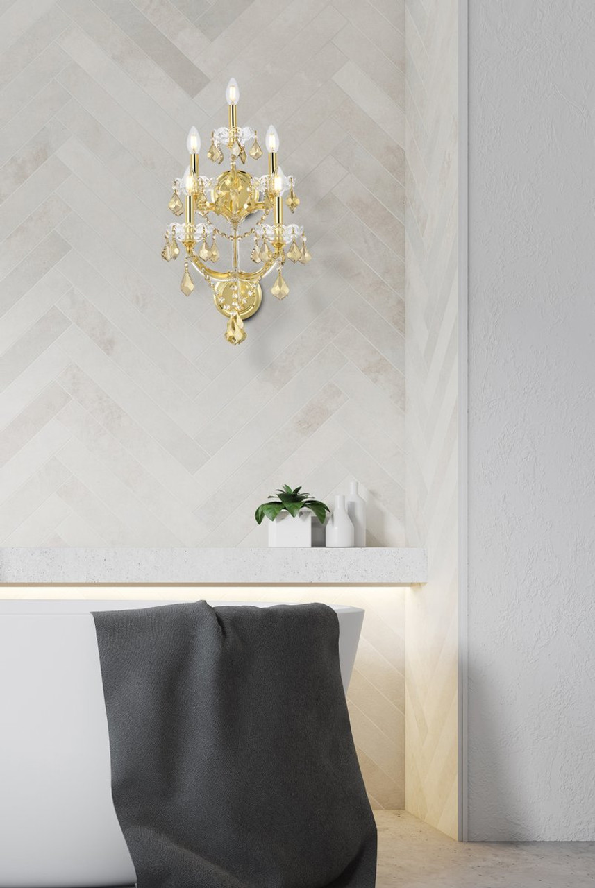 ELEGANT LIGHTING 2800W5G-GT/RC  Maria Theresa 5-Light Wall Sconce, Gold