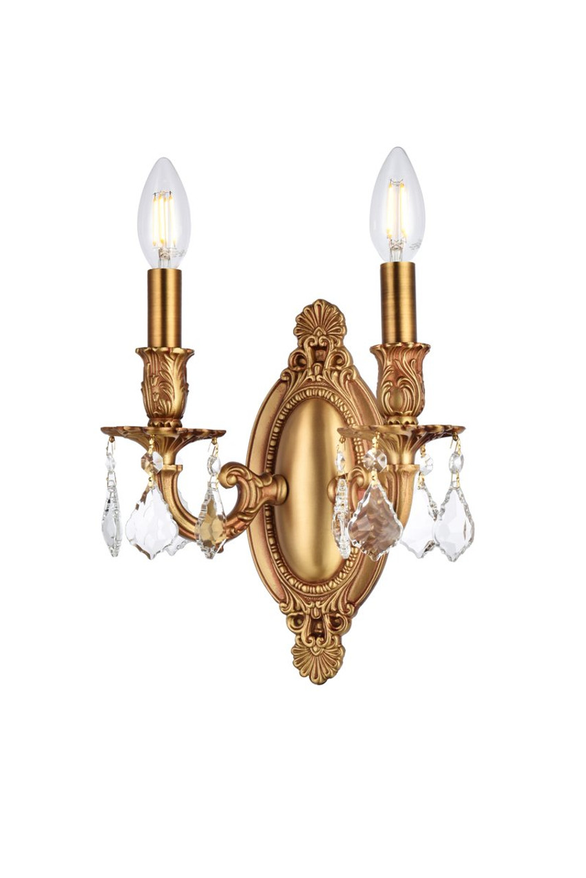 ELEGANT LIGHTING 9202W9FG/RC  Rosalia 2-Light Wall Sconce, French Gold ELEGANT LIGHTING 9202W9FG/RC  Rosalia 2-Light Wall Sconce, French Gold