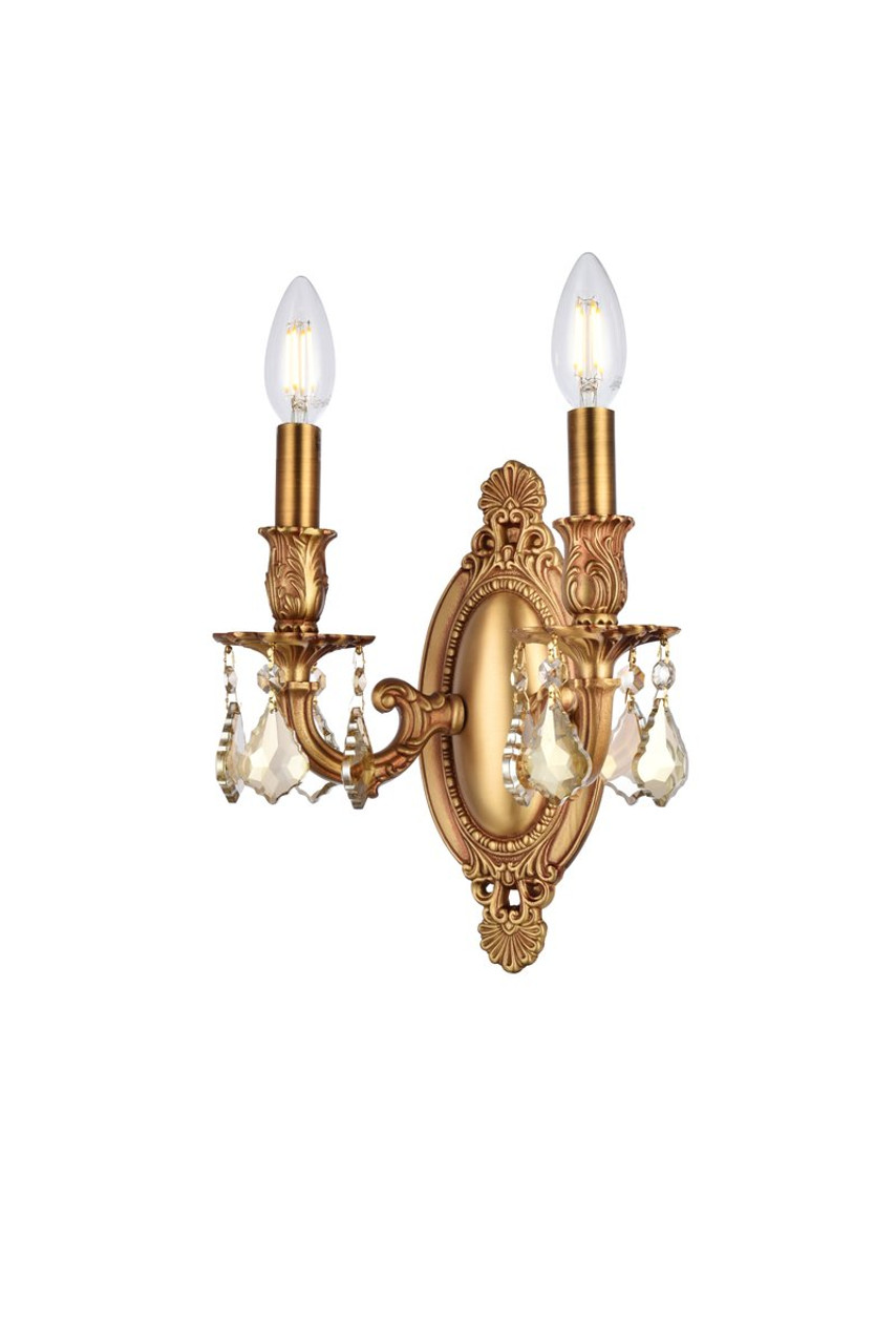 ELEGANT LIGHTING 9202W9FG-GT/RC  Rosalia 2-Light Wall Sconce, French Gold ELEGANT LIGHTING 9202W9FG-GT/RC  Rosalia 2-Light Wall Sconce, French Gold