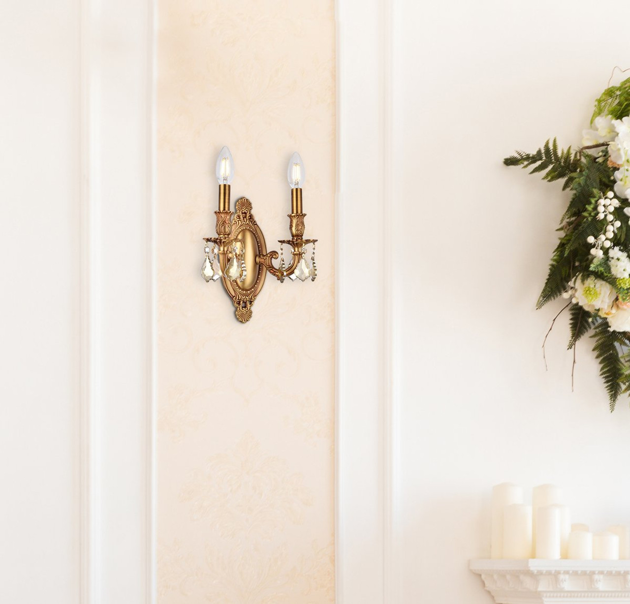 ELEGANT LIGHTING 9202W9FG-GT/RC  Rosalia 2-Light Wall Sconce, French Gold ELEGANT LIGHTING 9202W9FG-GT/RC  Rosalia 2-Light Wall Sconce, French Gold