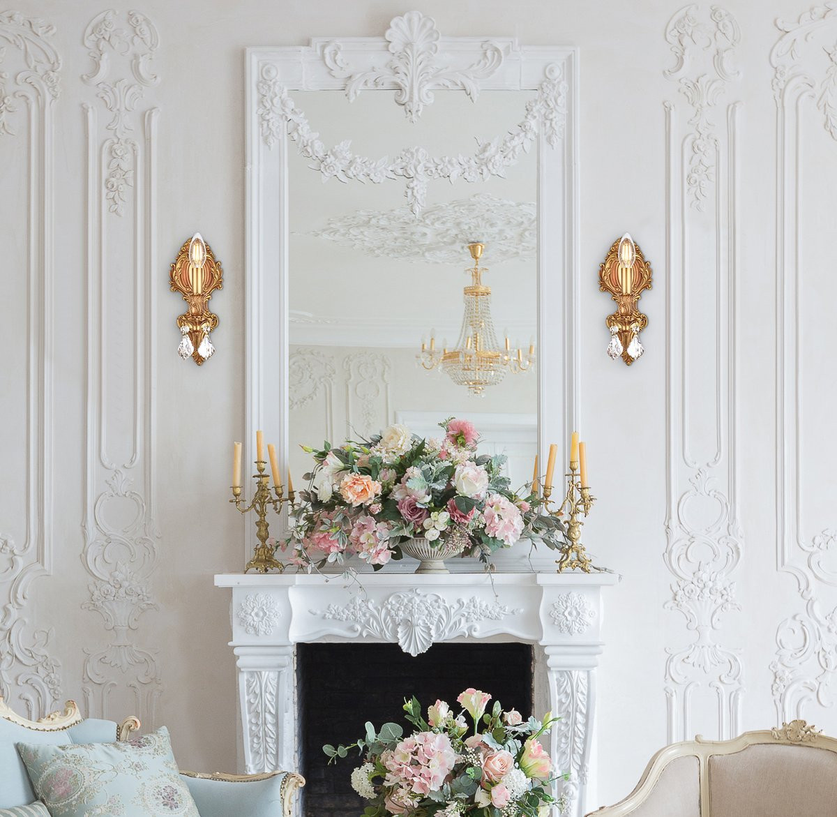 ELEGANT LIGHTING 9601W5FG/RC  Monarch 1-Light Wall Sconce, French Gold