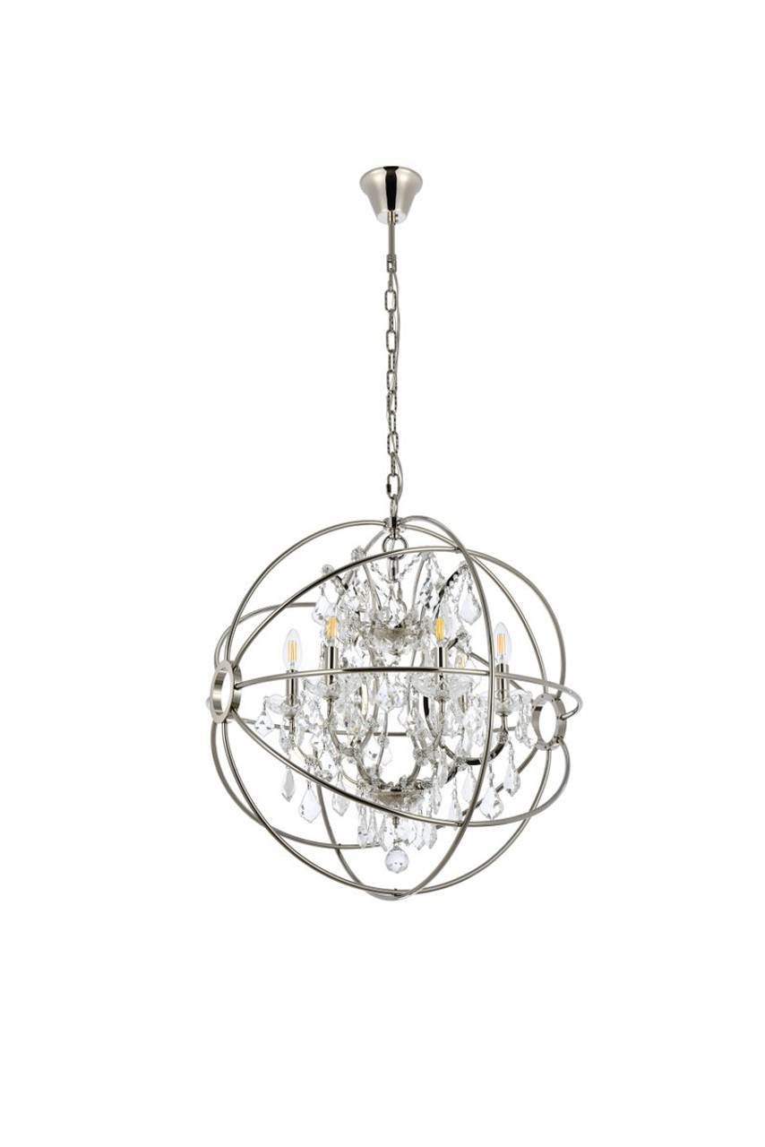 ELEGANT LIGHTING 1130D25PN/RC  Geneva 6-Light Pendant lamp, Polished nickel